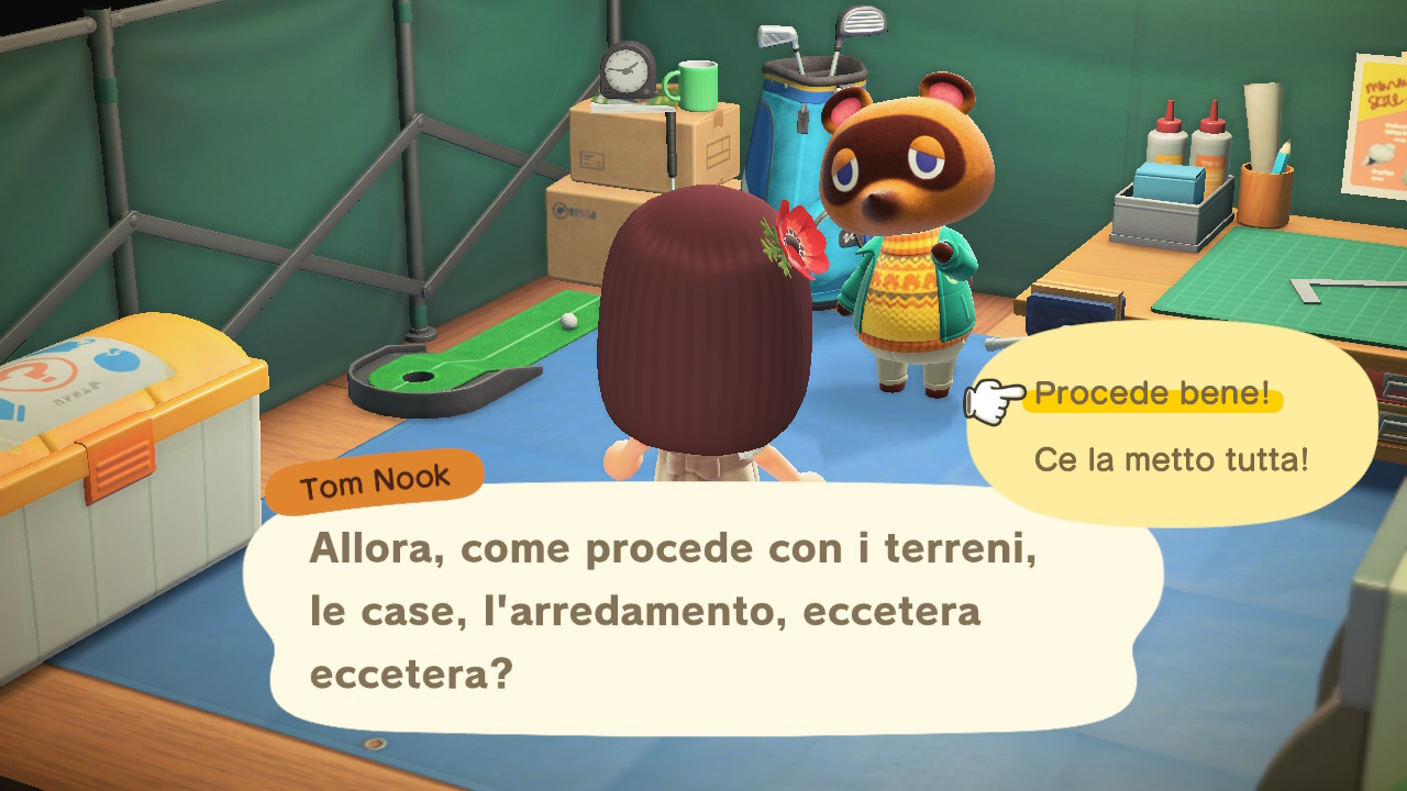 Tom Nook

Allora, come procede con i terreni,
le case, l'arredamento, eccetera
eccetera?