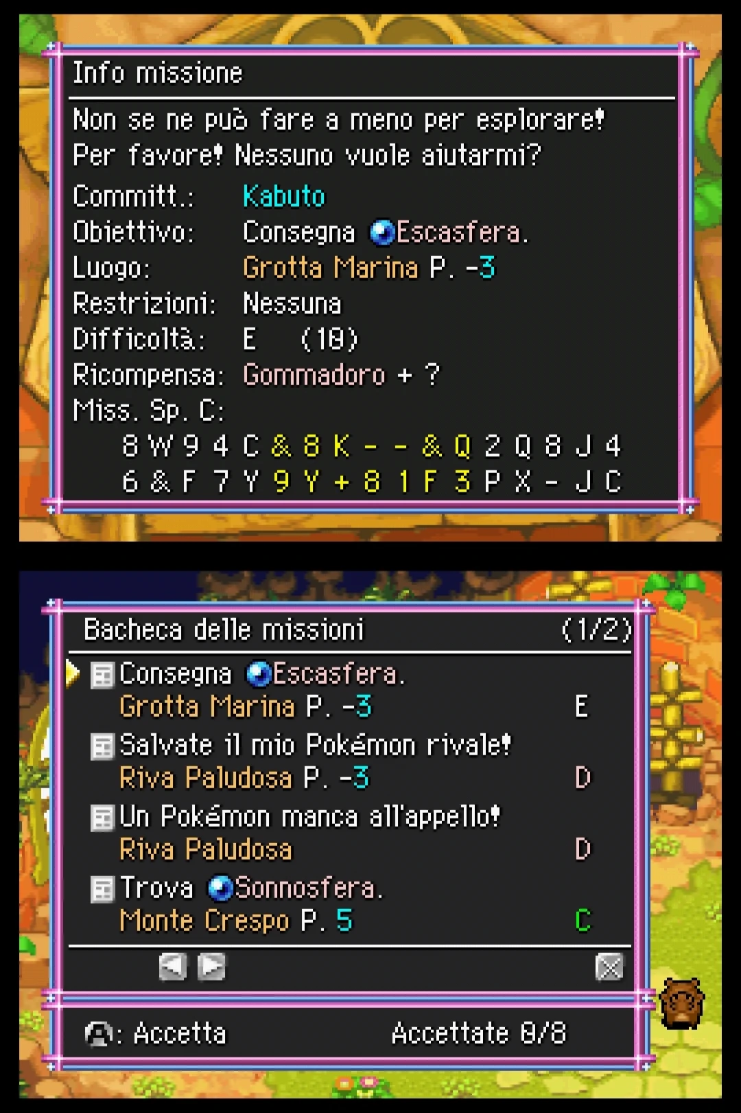 Bacheca delle missioni
4 missioni, di rango E, D, D, C