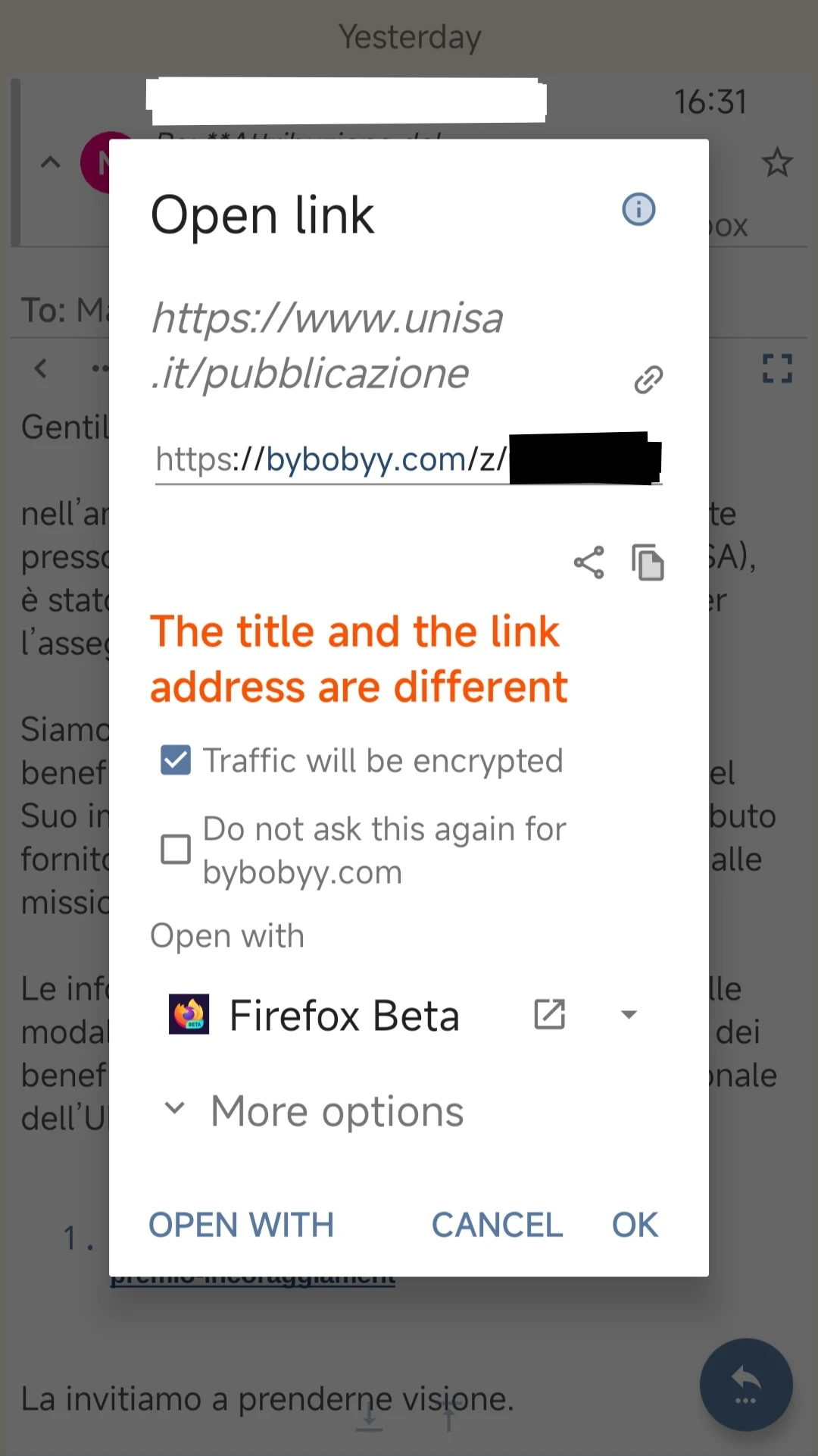 Open link

https://www.unisa
.it/pubblicazione

https://bybobyy.com/z/[...]

The title and the link
address are different