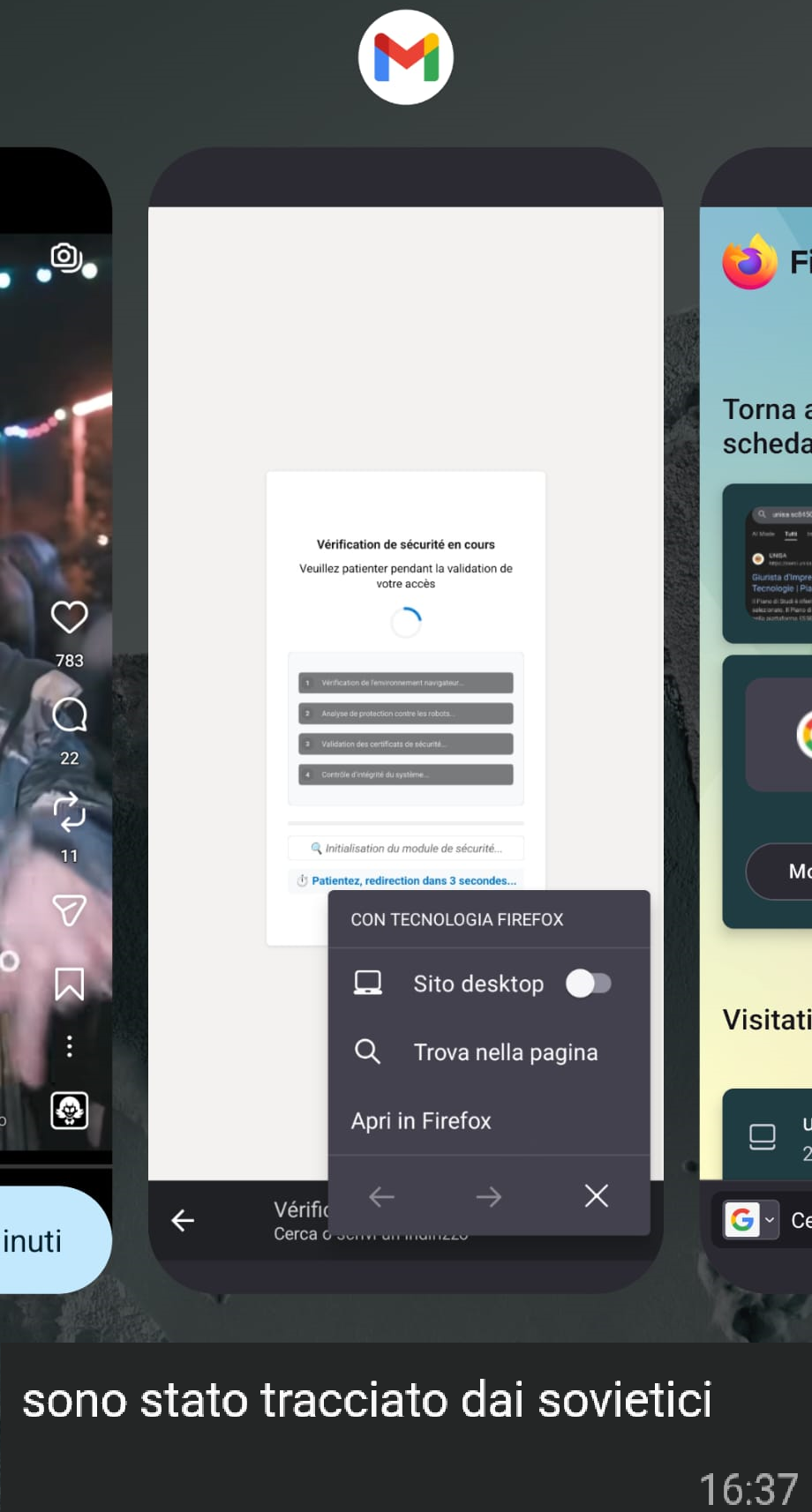 Vérification de sécurité en cours

Veuillez patienter pendant la validation de
votre accès

(1) Verification de l'environement navigateur...
(2) Analyse de protection contre les robots...
(3) Validation des certificats de sécurité...
(4) Contròle d'integrité du systeme...

🔍 Initialisation du module de sécurité...

⏱️ Patientez, redirection dans 3 secondes...

---

sono stato tracciato dai sovietici
16:37